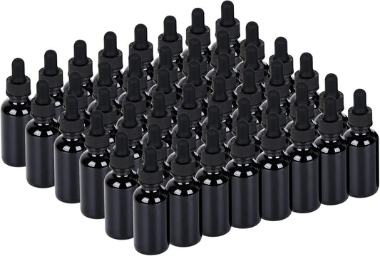 1 oz UV Resistant Dropper Bottle 48 Pack Black Glass Boston Bottles 30ml with Eye Droppers Black Caps for Essential Oils, Perfume, Leak Proof Travel Bottles for Liquids