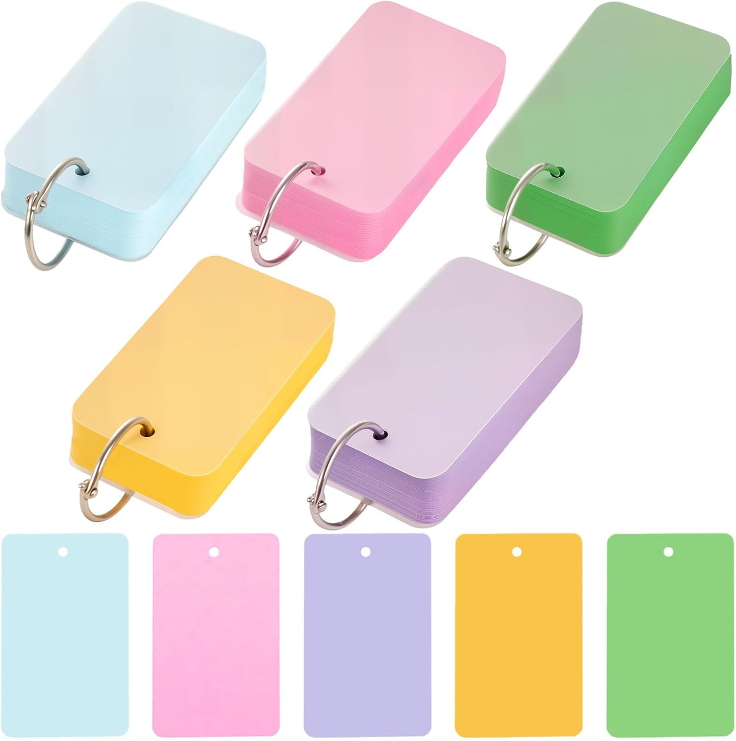 Koogel 250PCS Colored Index Cards with Rings, Flash Cards for Studying, 2.2 x 3.5 Inch Portable Notecard with Cover for School Vocabulary Words Memory Nursing Note Taking Classroom College Essentials