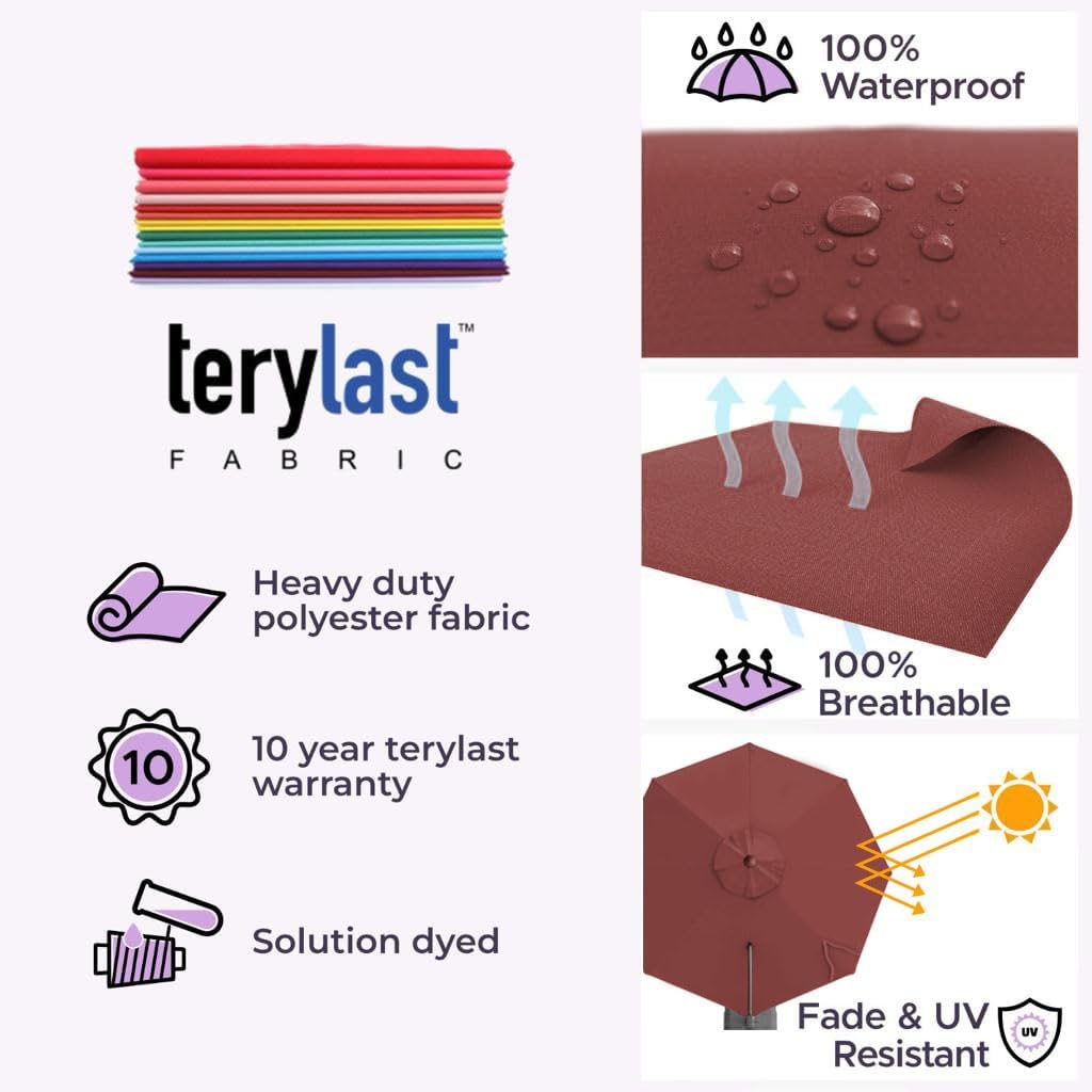 Midtown Umbrellas 10 Ft Outdoor Cantilever Patio Umbrella w/Terylast Cherry Burgundy Fabric - Rotate 360° Offset Patio Umbrella, Deck Patio Umbrella, Backyard Umbrella & Garden Umbrella - Silver Frame