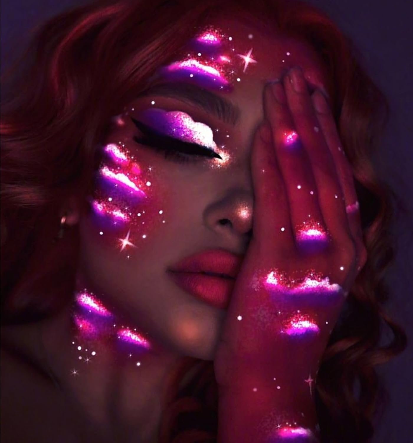 Go Ho UV Blacklight Neon Purple Face Body Paint,Water Based Bright Color Neon Fluorescent Body Paint with Cushion Applicator,Glow In The Dark Under UV Lighting Party Halloween Makeup Washable