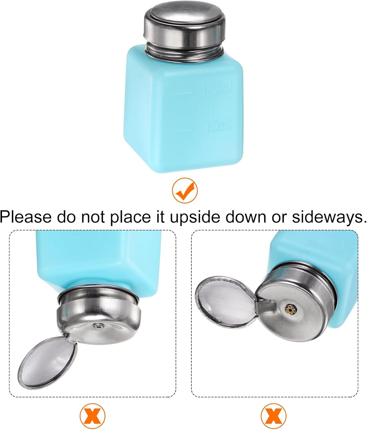 HARFINGTON 4PCS 180ML(6oz) Push Down Alcohol Dispenser Pump Liquid Press Empty Bottles Refillable Container for Acetone Cleanser Nail Polish Remover, Blue