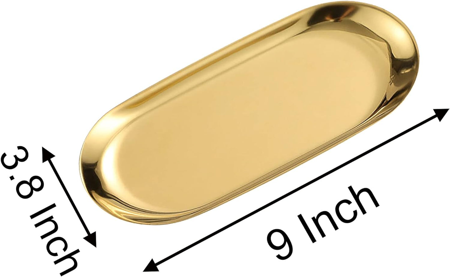 1 Pcs Gold Trinket Tray Oval Stainless Steel Small Serving Trays Towel Storage Dish Plate Tea Fruit Trays Jewelry Plate Decorative Storage Tray (Gold 1pcs, 9 x 3.8 Inch)