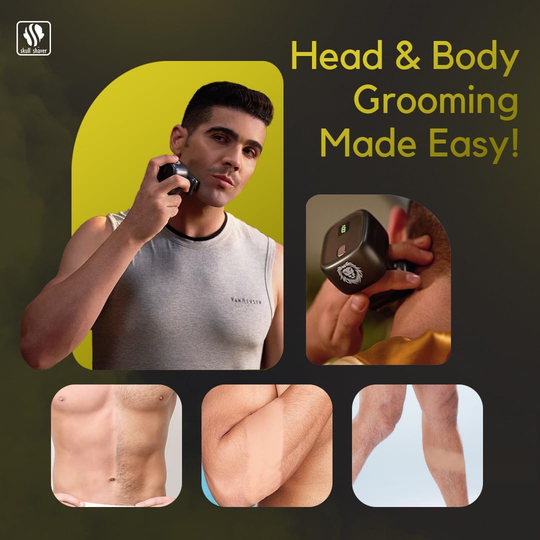 Skull Shaver One Lion Gold PRO Face Shaver for Men - Electric Shaver with Stepped Twin Foil