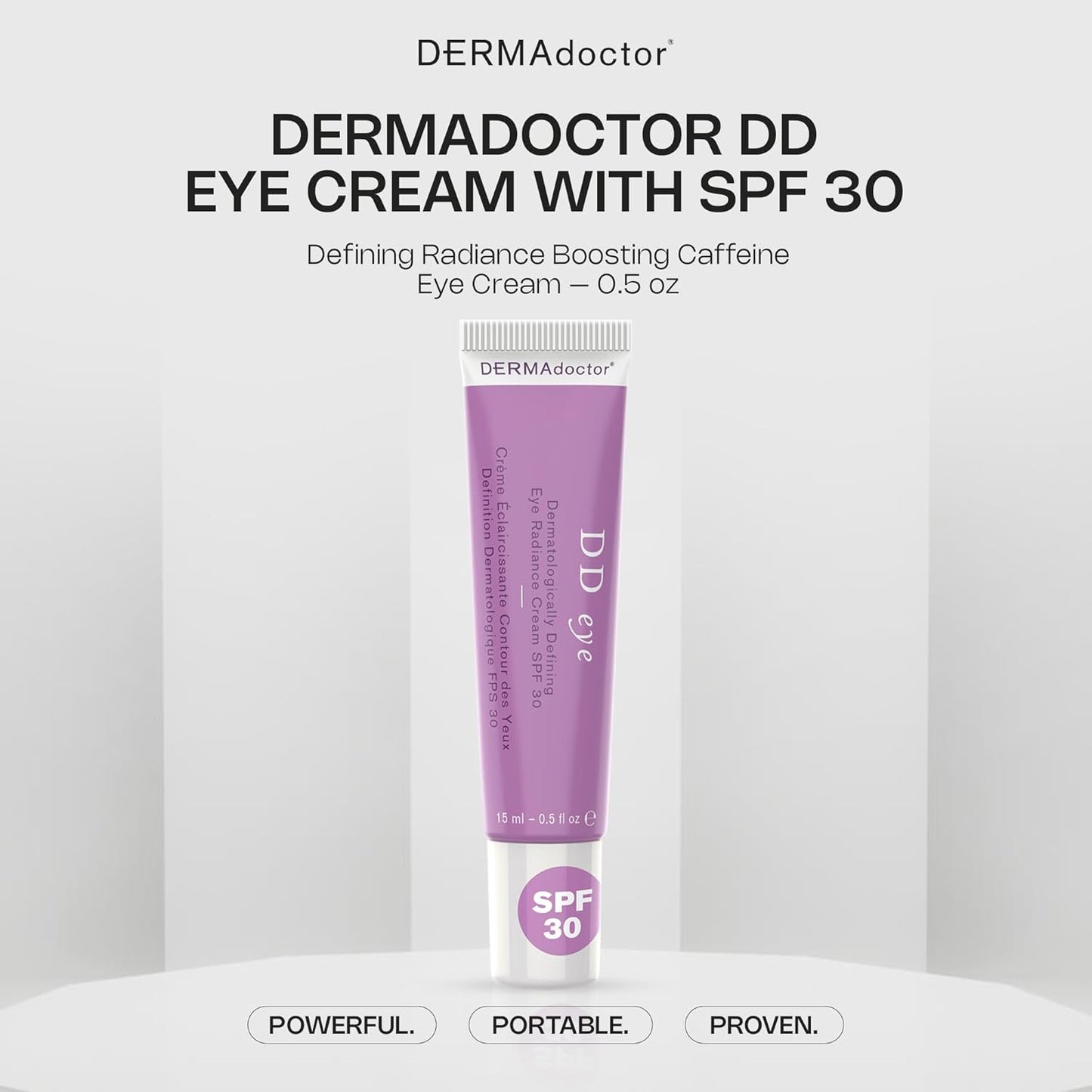 DERMAdoctor DD Caffeine Eye Cream for Dark Circles, Illuminator, Anti Aging, Eye Cream with SPF 30 for Puffiness, Bags Under Eyes, Defining Radiance Under Eyes Cream; Dermatologist Formulated - 0.5 oz