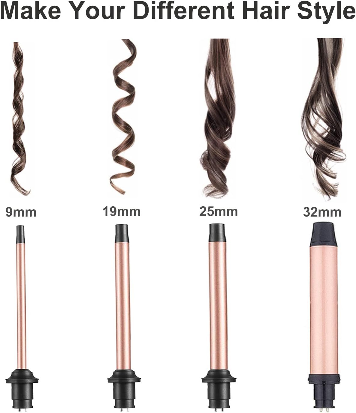 Curling Wand, 4 in 1 Hair Curling Iron Wand Set Include 4 Interchangeable Ceramic Barrels (0.35"-1.25") Hair Curling Wand Set for Quick Create Hairstyle in All Hair Type