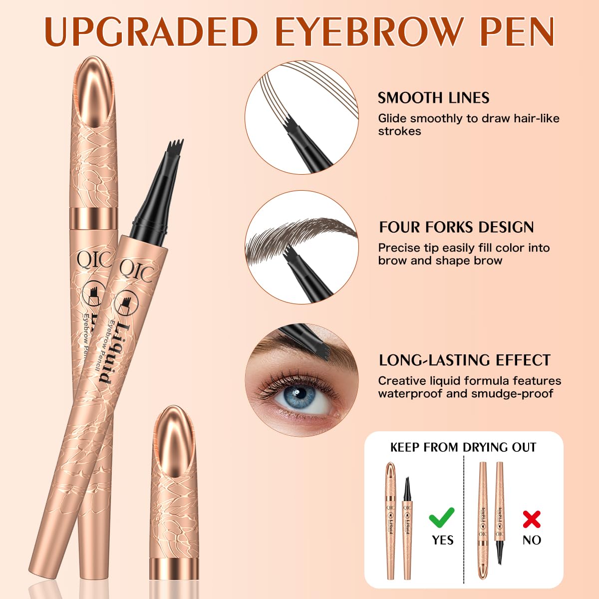 Microblading Eyebrow Pencil for Women - Waterproof Eyebrow Pen with 2-Fork-Tip Eye Brow Pen Create Natural Hair-Like Brows, Brow Pencil for Perfect Eyebrows Makeup Last All-Day, Dark brown