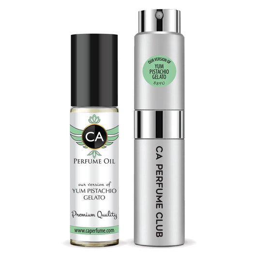 CA Perfume Duo Impression of Yum Pistachio Gelato For Women And Men Perfume Layering Set Long Lasting Travel Size EDP + Body Oil Roll-On Bottle 0.27 Fl Oz+0.33 Fl Oz