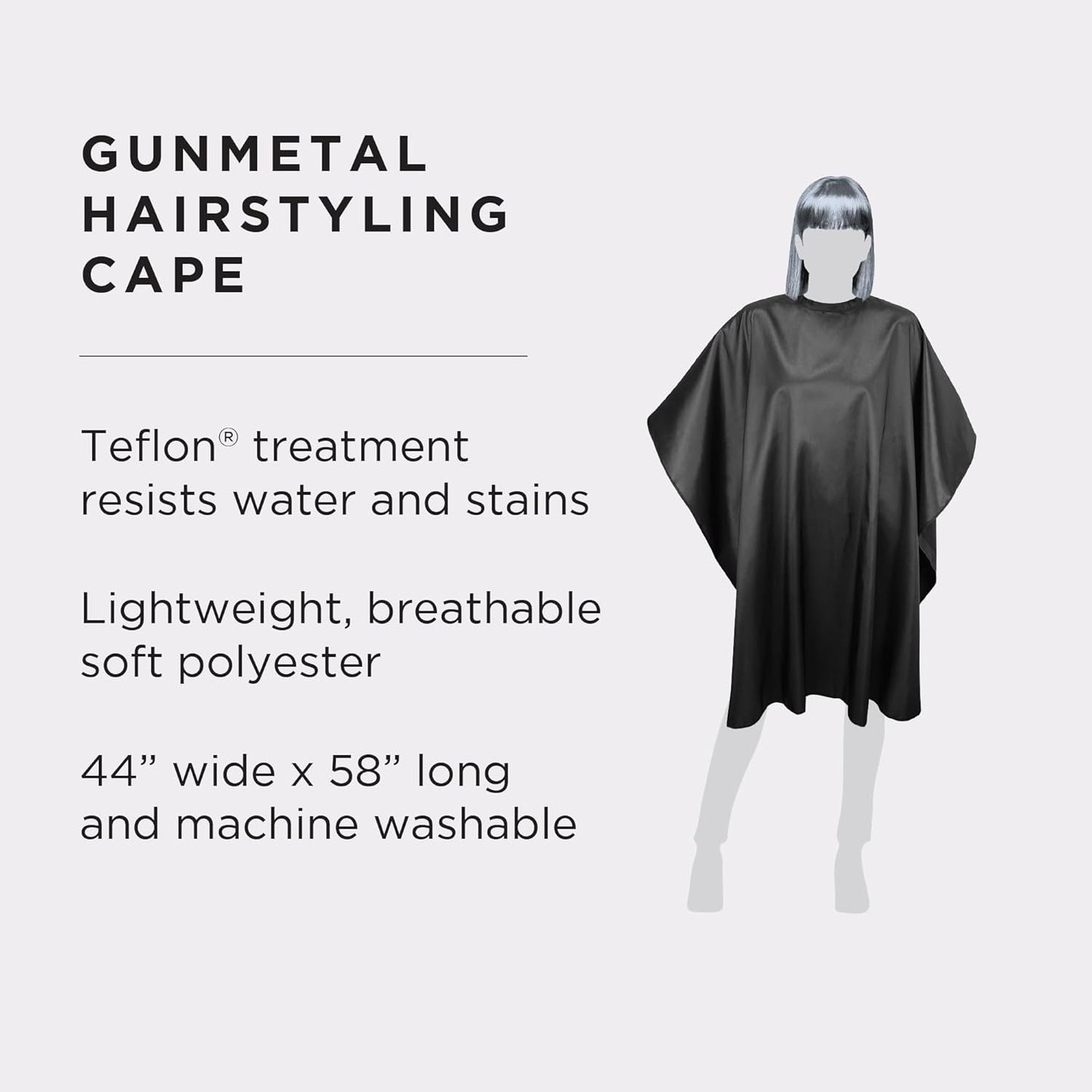 Fromm Professional Client Hair Styling and Hair Cutting Cape, Water and Stain Repellent Coating for Shampoo Bowl and Wet/Dry Cutting, 44" x 58", Gunmetal Grey