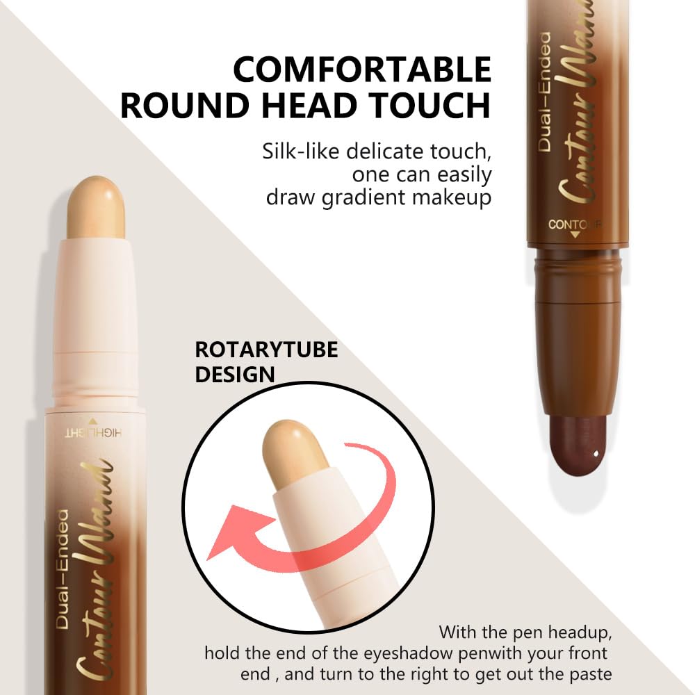 evpct Nude Brown & Nude Cream Contour Stick Face Body Makeup Dual Ended, no Transfer Waterproof 2 in 1 Cream Concealer Stick Contouring Makeup, Nose Contour Bronzer Sticks Face Highlighter Make up