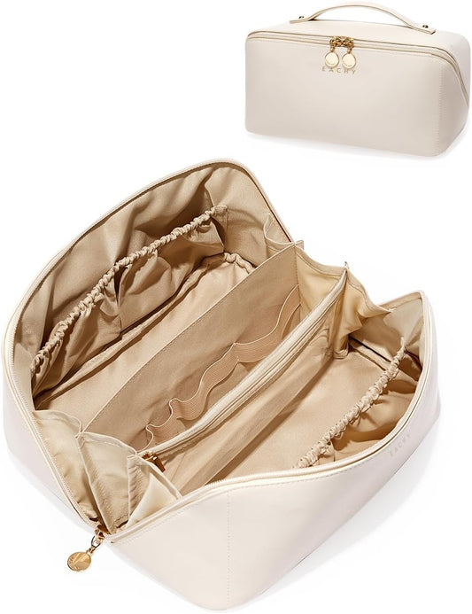 EACHY Travel Makeup Bag,Large Capacity Cosmetic Bags for Women,Waterproof Portable Pouch Open Flat Toiletry Bag Pattern Makeup Bag