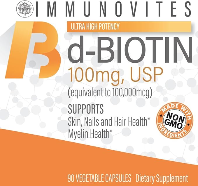 High Dose Biotin (as d-Biotin, USP) 100mg (Equivalent to 100,000mcg) 90 Capsules, High Potency