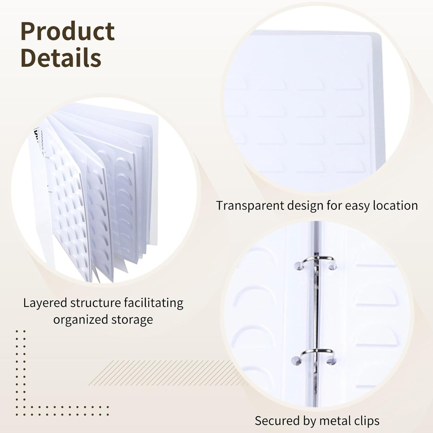 70 Pairs Eyelash Storage Book with Clip, False Eyelashes Organizer Case, Lash Holder Album with 5 Trays & Dividers, Portable Eyelash Display Card, 12.2 x 9.4 x 0.9 in