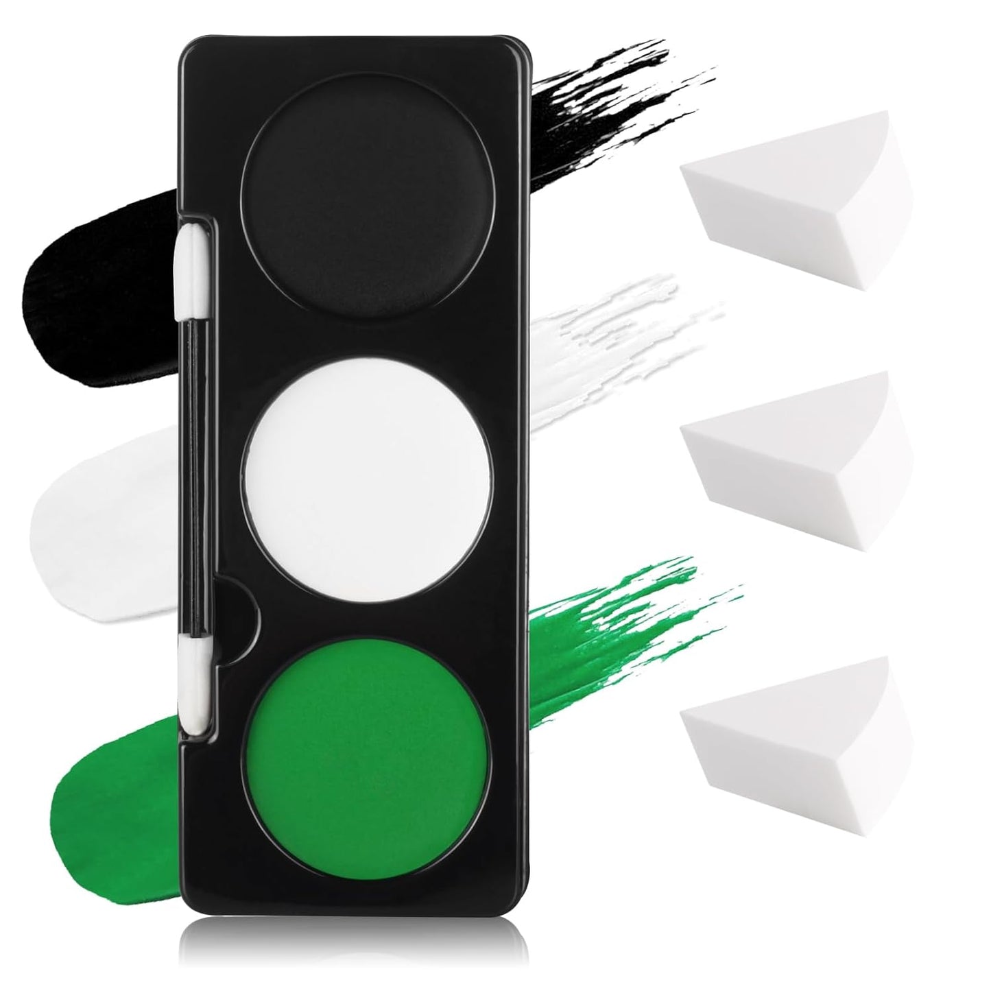 Green Witch Makeup Kit,Black White Green Face Paint + 3PC Sponge + Brush,Hulk Hunting 3 Colors Body Paint Palette,Safe Halloween Elphaba Costume Frankenstein Cosplay Set for Kids,21g