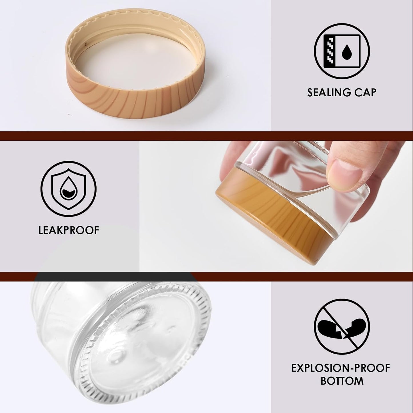 1oz Glass Jar with Lid, Hoa Kinh 25Pack Clear Round Containers Cosmetic with Inner Liners and Woodgrain Lids Travel Jars for Storing Lip and Body Scrub, Lotion, Body Butter, Bath Salts, Liquid