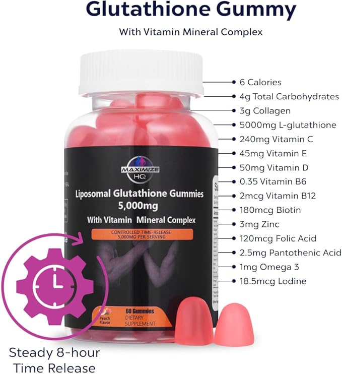 MAXIMIZE HQ Glutathione Gummies - Supports Essential Bodily Processes - Time-Release Formula - Fruit Juice Extract - Gluten Free