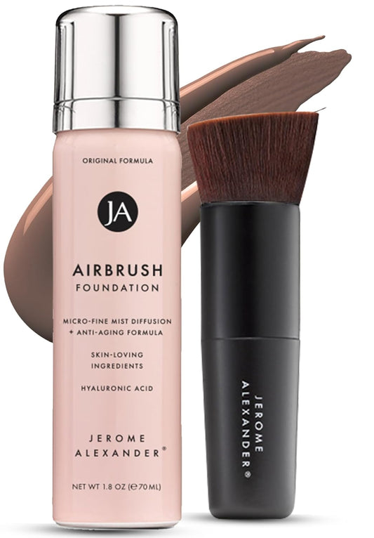 Jerome Alexander MagicMinerals AirBrush Foundation – 2 Piece Set with Airbrush Foundation and Kabuki Brush - Spray Makeup with Anti-aging Ingredients for Smooth Radiant Skin - Dark