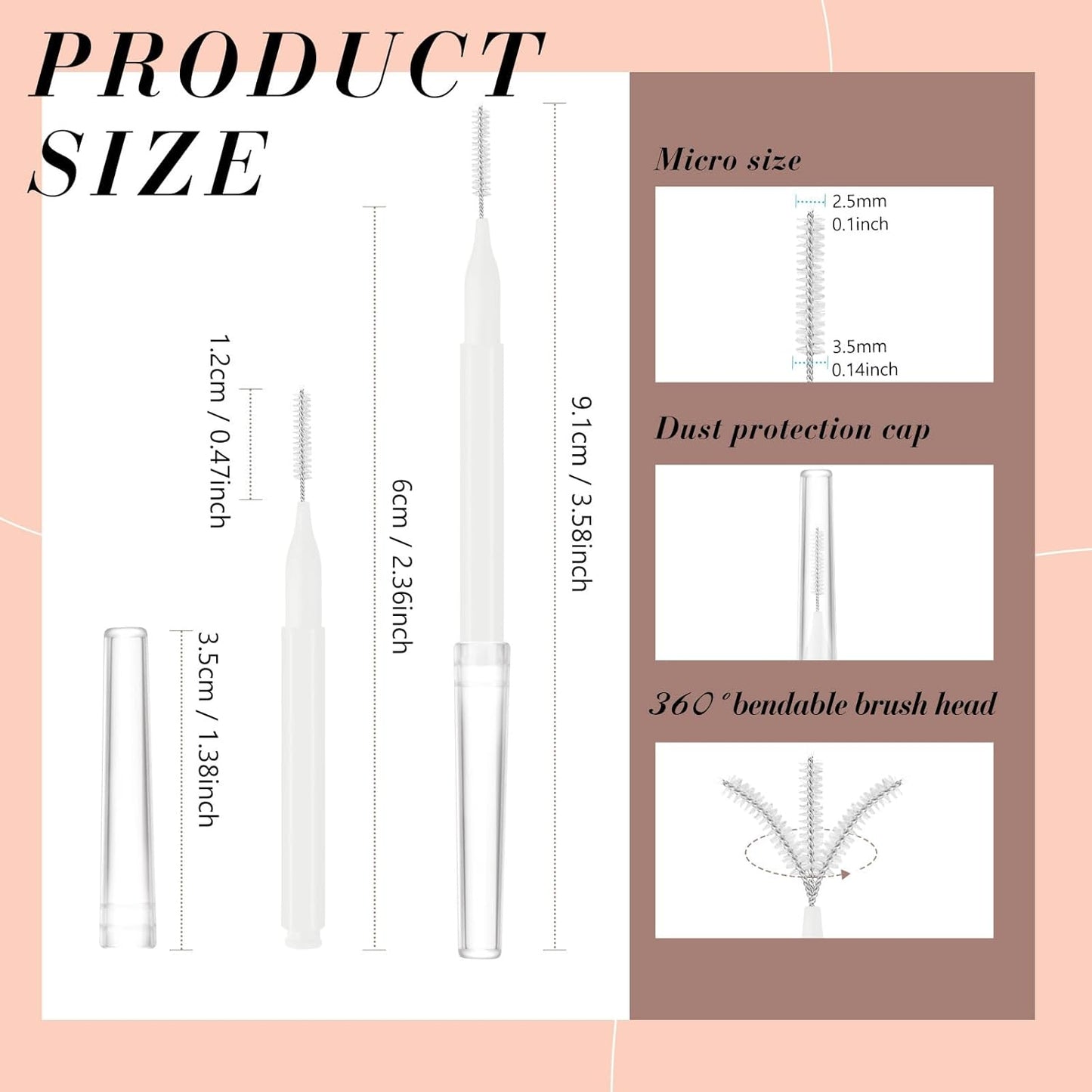 Lallisa 100 Pieces Micro Eyebrow Spoolie Brush with Cap Brow Lamination Tool Eyelash Brush Multifunctional Micro Lash Comb for Eyelash and Eyebrow Extensions Tool(White)