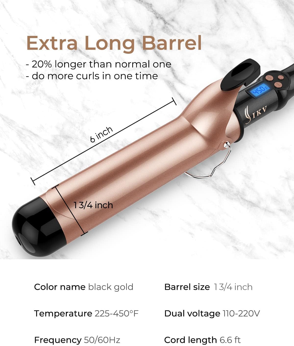 1 3/4 Inch Extra Long Barrel Curling Iron, 1.75 Large Barrel for Long Hair Ceramic Tourmaline