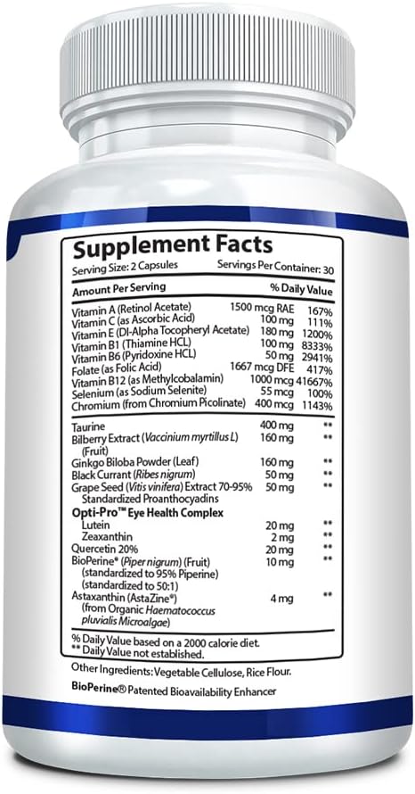 Research Verified Eye Health - Nourish and Protect Eyes and Vision, Support Healthy Retina, Improve Blood Supply to Eyes - Vitamins A, B, C, and E - 60 Capsules - Made in The USA