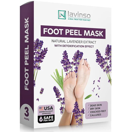 Lavinso Lavender Foot Exfoliator Peeling Mask for Dry Cracked Feet - 3 Pack - Remove Dead Skin and Callus - Foot Peel Mask for Baby Soft Feet