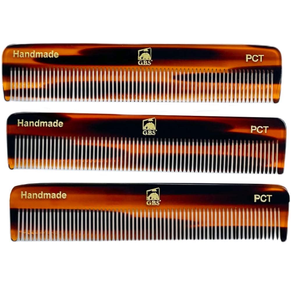 GENTS PCT 5-Inch Fine Tooth Pocket Hair Comb – 3-Pack Tortoise Shell Combs for Men & Women – Handmade from Cellulose Acetate – Anti-Static, Durable & Travel-Friendly for Grooming & Styling
