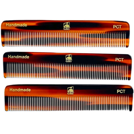 GENTS PCT 5-Inch Fine Tooth Pocket Hair Comb – 3-Pack Tortoise Shell Combs for Men & Women – Handmade from Cellulose Acetate – Anti-Static, Durable & Travel-Friendly for Grooming & Styling