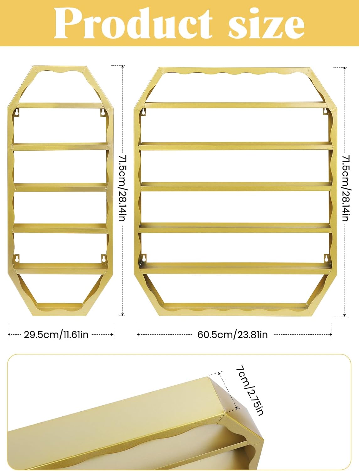 EBANKU Hexagon Nail Polish Racks Heavy Duty Nail Shelfs for Wall Gold Nail Polish Display Rack Cosmetic Display Cases Nail Bottles Organizer Wall Shelf for Home Spa Nail Salon