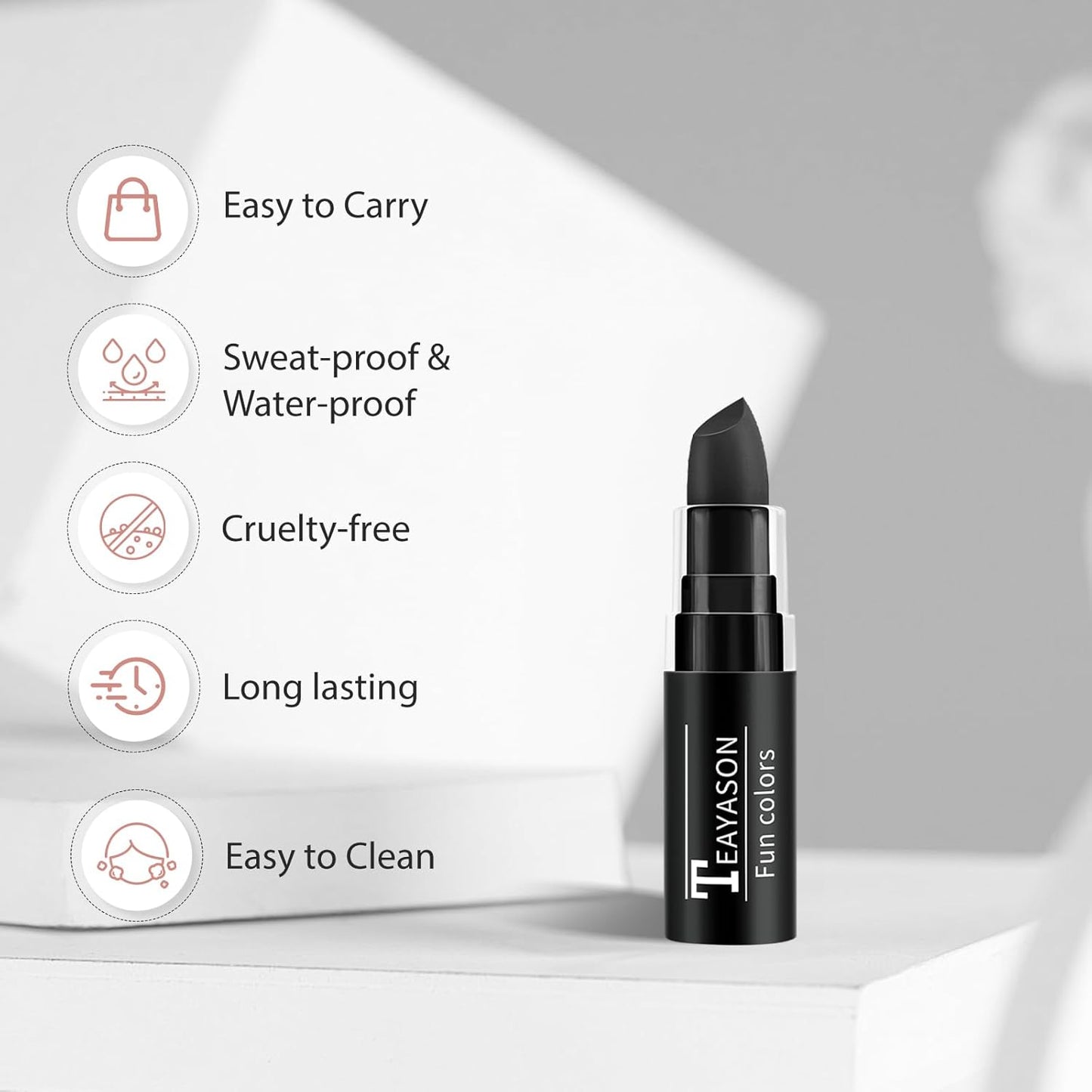 Black Face Body Paint Stick, Matte Lipstick Football Baseball Eye Black Stick Pen, Long Lasting Face Makeup for Halloween Zombie Clown Vampire Skeleton Skull Joker Cosplay Makeup