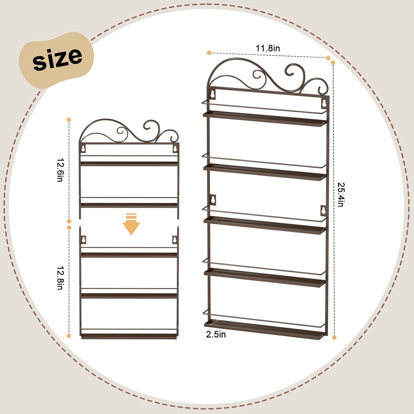 ERYTLLY Wall Mounted Nail Polish Rack, Rectangle Nail Storage Organizer, Salon Shelf Organizer (Brown)