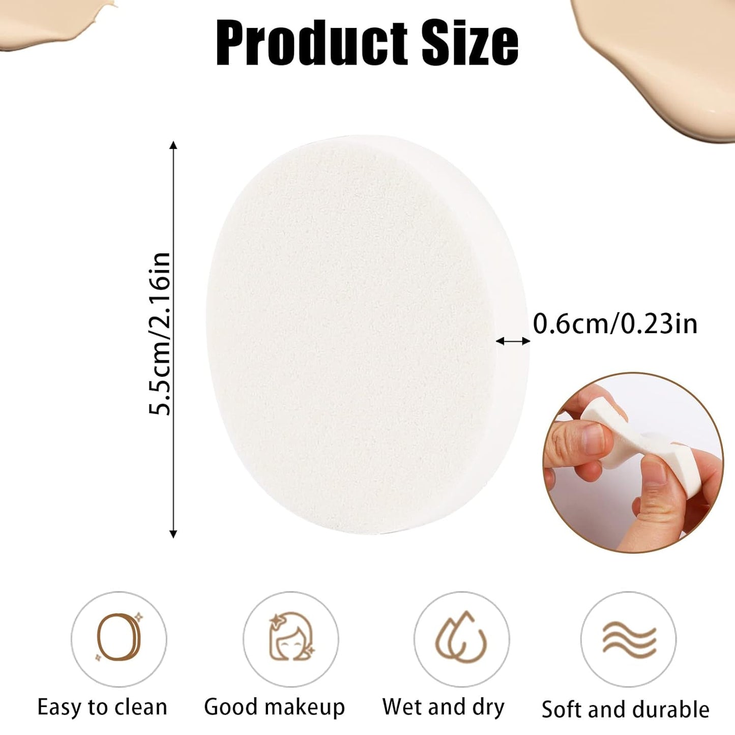 50 Pieces White Round Makeup Sponge Facial Powder Puff Cosmetic Sponge Round Foam Pad Beauty Makeup Eye Face Foundation Powder Blender for All Skin Types, Wet and Dry Dual Use