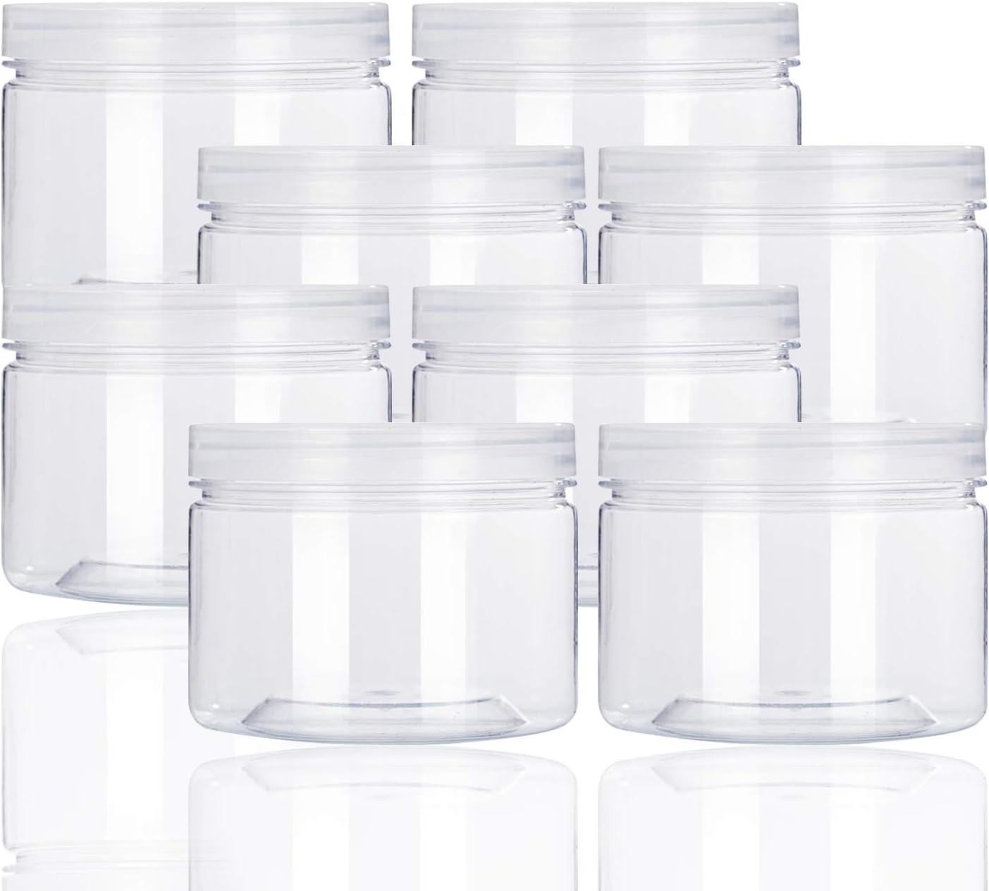 Rocutus 12oz Clear Plastic Storage Jars Containers,8 Pack Refillable Wide-Mouth Plastic Slime Containers for Beauty Products,Kitchen & Household Storage - BPA Free (12 OZ)