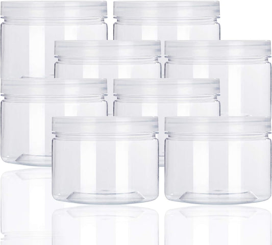 Rocutus 12oz Clear Plastic Storage Jars Containers,8 Pack Refillable Wide-Mouth Plastic Slime Containers for Beauty Products,Kitchen & Household Storage - BPA Free (12 OZ)