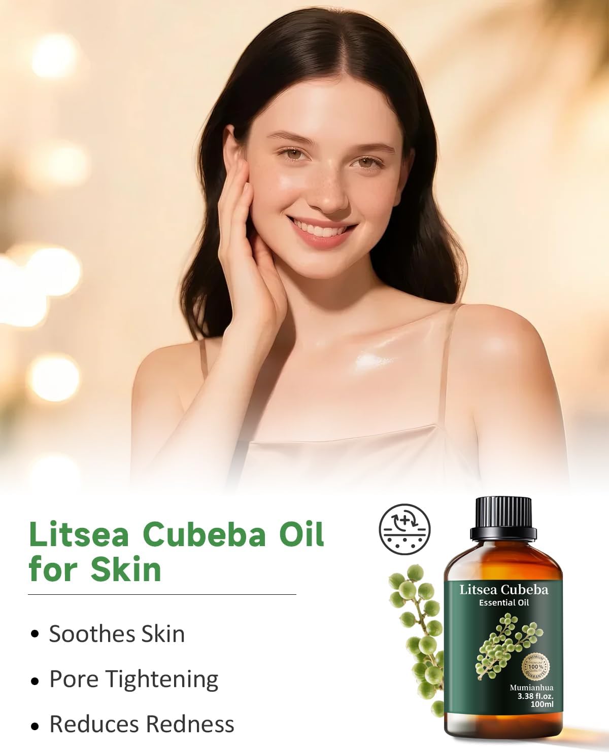Mumianhua Litsea Cubeba Essential Oil 100% Pure Litsea Cubeba Oil Natural May Chang Essential Oil for Aroma & Diffusers, Massage, Skin Care, Hair Care, Candle & Soap Making 3.38 Fl Oz