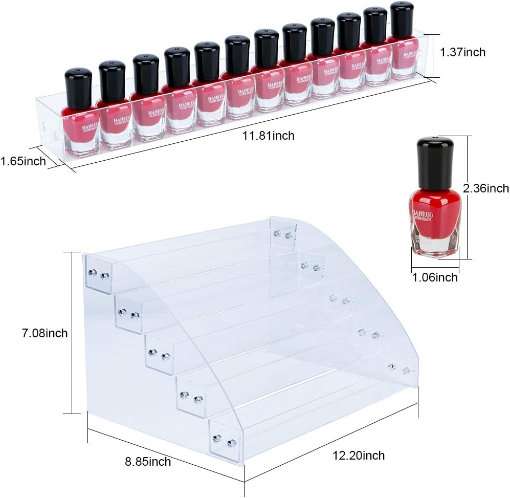 KINGROW Nail Polish Organizer Holder Rack 5 Layers Acrylic Display Rack Eyeglasses Shelf Essential Oils Ink Storage Holds Up to 80 (Fit 1-2oz Bottles)