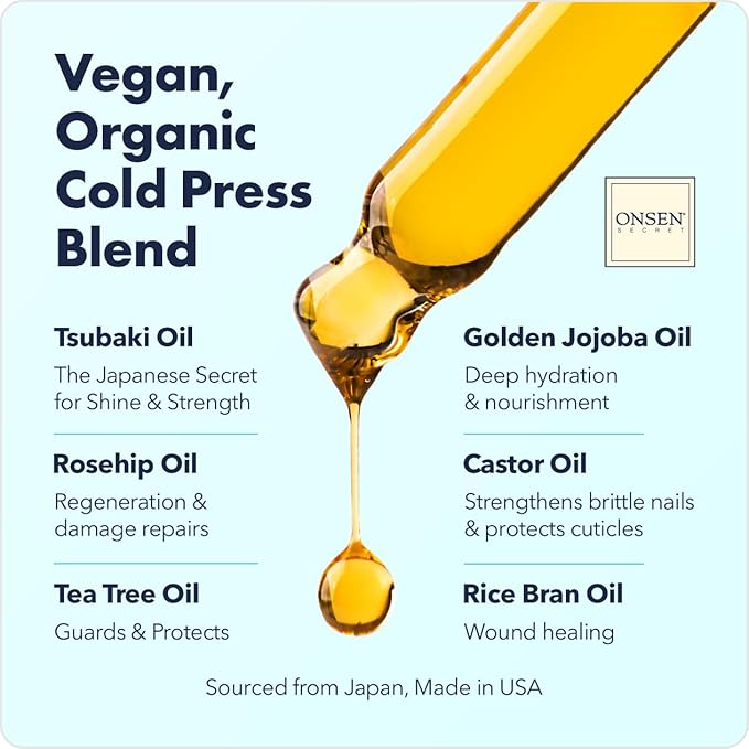 Onsen Secret Nail & Cuticle Repair Oil (2x10ml) - Dry Oil Formula - Japanese Tsubaki, Tea Tree & Jojoba - Strengthens Nails, Repairs Cuticles, Hydrates Skin & Hair - Natural & Vegan