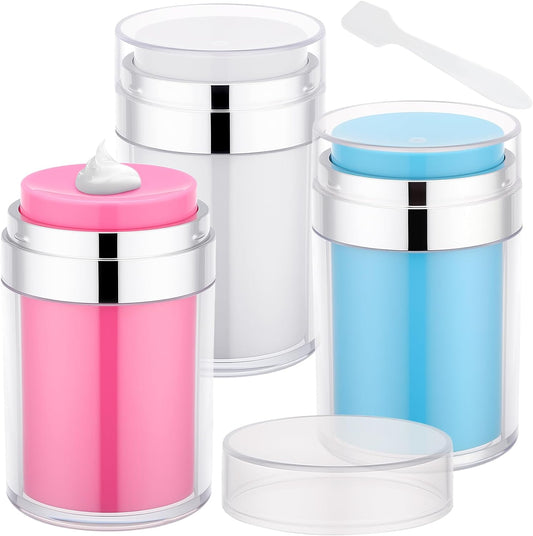Segbeauty Airless Jar 3.4oz Travel Bottles for Toiletries, 3pcs Empty Travel Containers for Liquids, 100ml Refillable Lotion Pump Jars Dispensers, Plastic Vacuum Cream Containers with Pump for Makeup