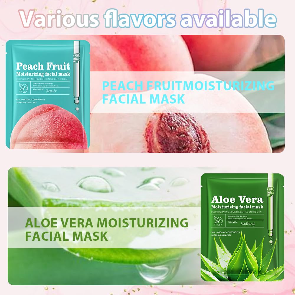 Face Sheet Mask Skincare,Hydrating Spa Face Mask For Sensitive Skin,Moisturize,Nourish for All Skin Types,Natural Skin Care Spa Face Mask for Women Men Girls,Pack of 12