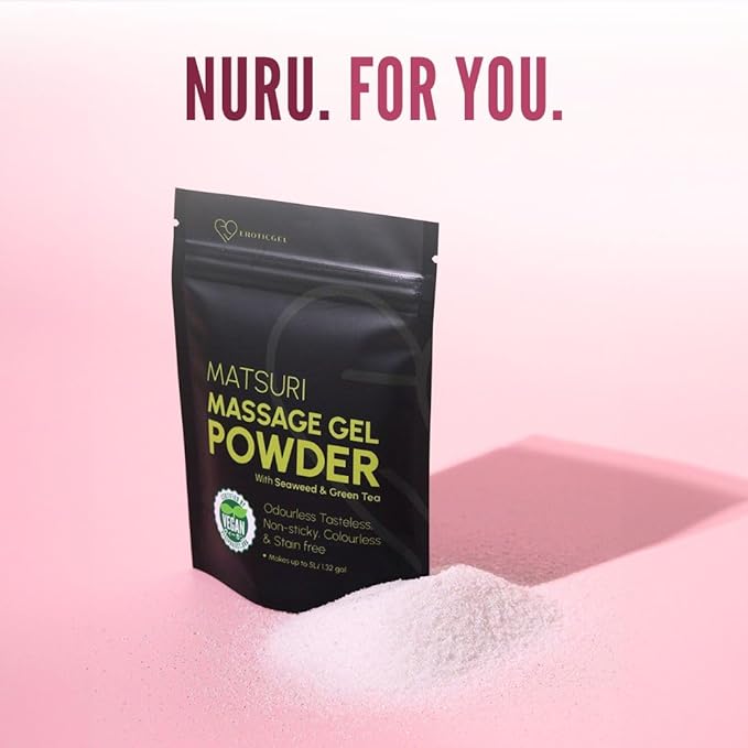 Japanese Nuru Massage Gel Powder 50g - Matsuri Edition | Resealable Sachet | Seaweed & Green Tea | Made in Japan | Slippery, Odorless, Tasteless, and Stain-Free | Makes Up to 1.32 Gallons of Gel
