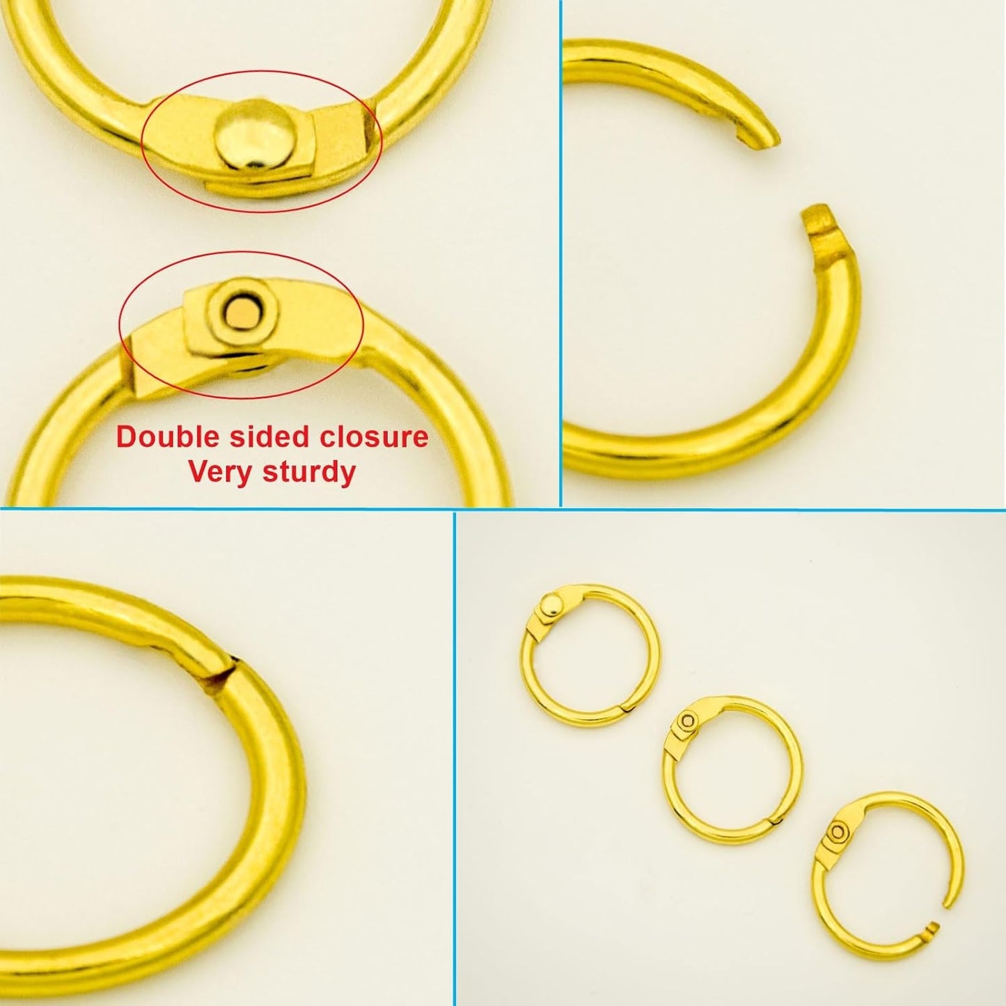 Loose Leaf Binder Rings Inner Dia: 0.65 inch(16mm) 100pcs Metal Golden Book Binder Rings Paper Rings Clips Key Rings Index Cards Rings Great for Home School Office
