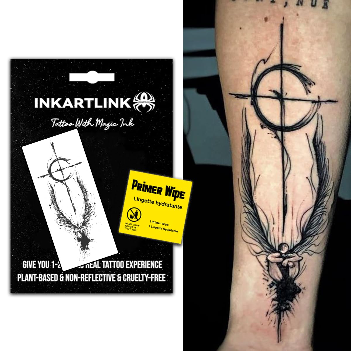 INKARTLINK Temporary Tattoos, Semi Permanent Tattoo Adult Art Design Waterproof Temp Tattoo Party Favors Tattoo Stickers Realistic Look, No Adhesive, Lasts 1-2 Weeks (Angel Sketch)