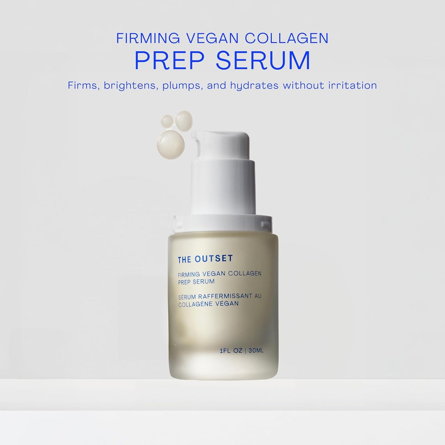 The Outset Firming Vegan Collagen Prep Serum - Gentle, Fragrance Free Multi-Benefit Serum - Hydrating, Brightening, Plumping and Anti-Aging - Clean, Vegan, Gluten Free - All Skin Types - 1 fl oz