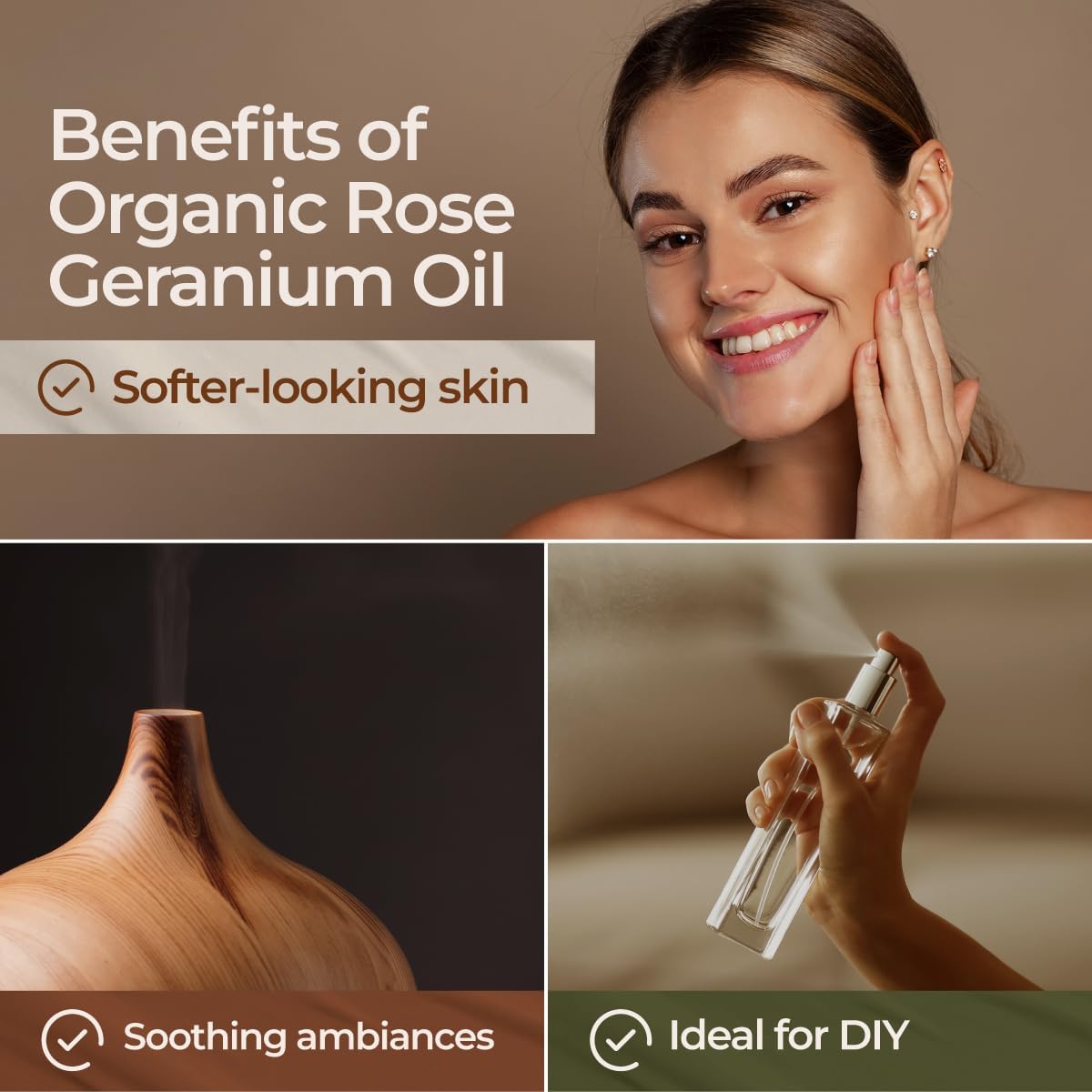 Gya Labs Organic Rose Geranium Essential Oil - 0.34 Fl Oz - for Skin, Hair, Diffuser, Aromatherapy, DIY Candle Making Scents