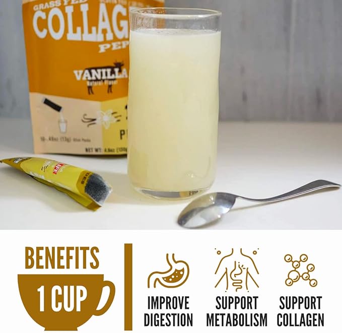 LonoLife - Vanilla Flavored Collagen Peptides with 10g Protein, Paleo and Keto Friendly, Portable Individual Packets, 10 Servings, 10 Count - Packaging May Vary