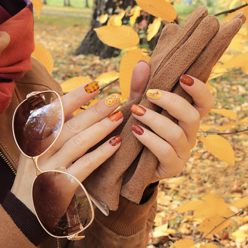 ALIBBON 6 Pcs Fall Nail Stamping Plates Set, Leaves Background Nail Art Stamp Templates, Autumn Tree Stamp Templates Kit, Happy Thanksgiving Day Metal Nail Plates for DIY Printing Decor 4.7×2.4"