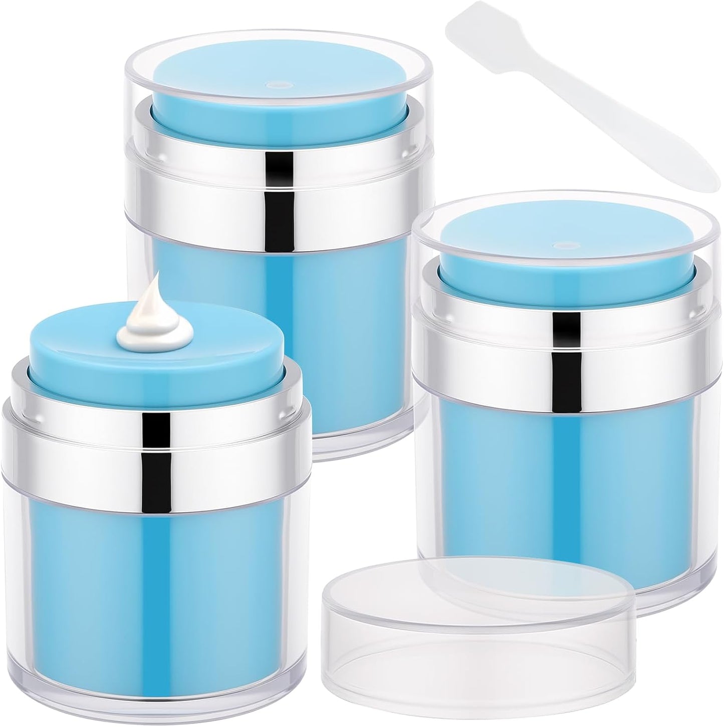 Segbeauty 1.7oz Airless Travel Pump Jar for Toiletries, 3pcs Refillable Blue Travel Size Lotion Containers for Liquids, 50ml Empty Vacuum Lotion Pump Bottle Dispenser Set, Skincare Toiletry Container