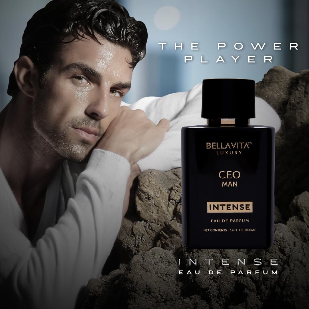 BellaVita Luxury CEO Man INTENSE Eau De Perfume for Men (3.4 fl.oz) | Long-Lasting Mens Cologne with Bergamot, Lavender, Orchid & Musk | Bold & Woody Gift Perfume Cologne for Men | Vegan CEO Fragrance