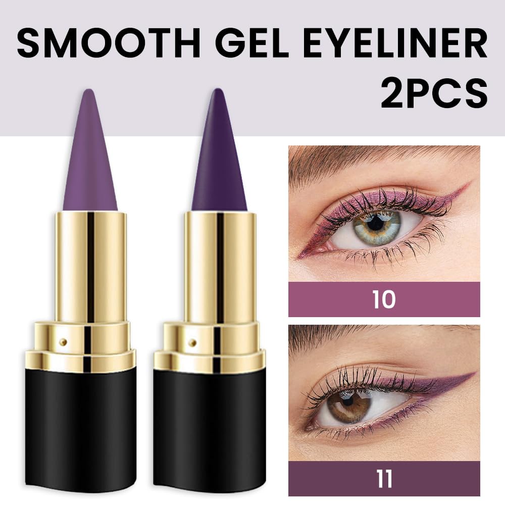 Kaely 2Pcs Light Dark Purple Angled Gel Eyeliner Pencil, Violet Lavender Plum Eyeliner for Older Women, Face Paint Eye Black Stick Waterproof Smudge Proof, Gothic Halloween Makeup