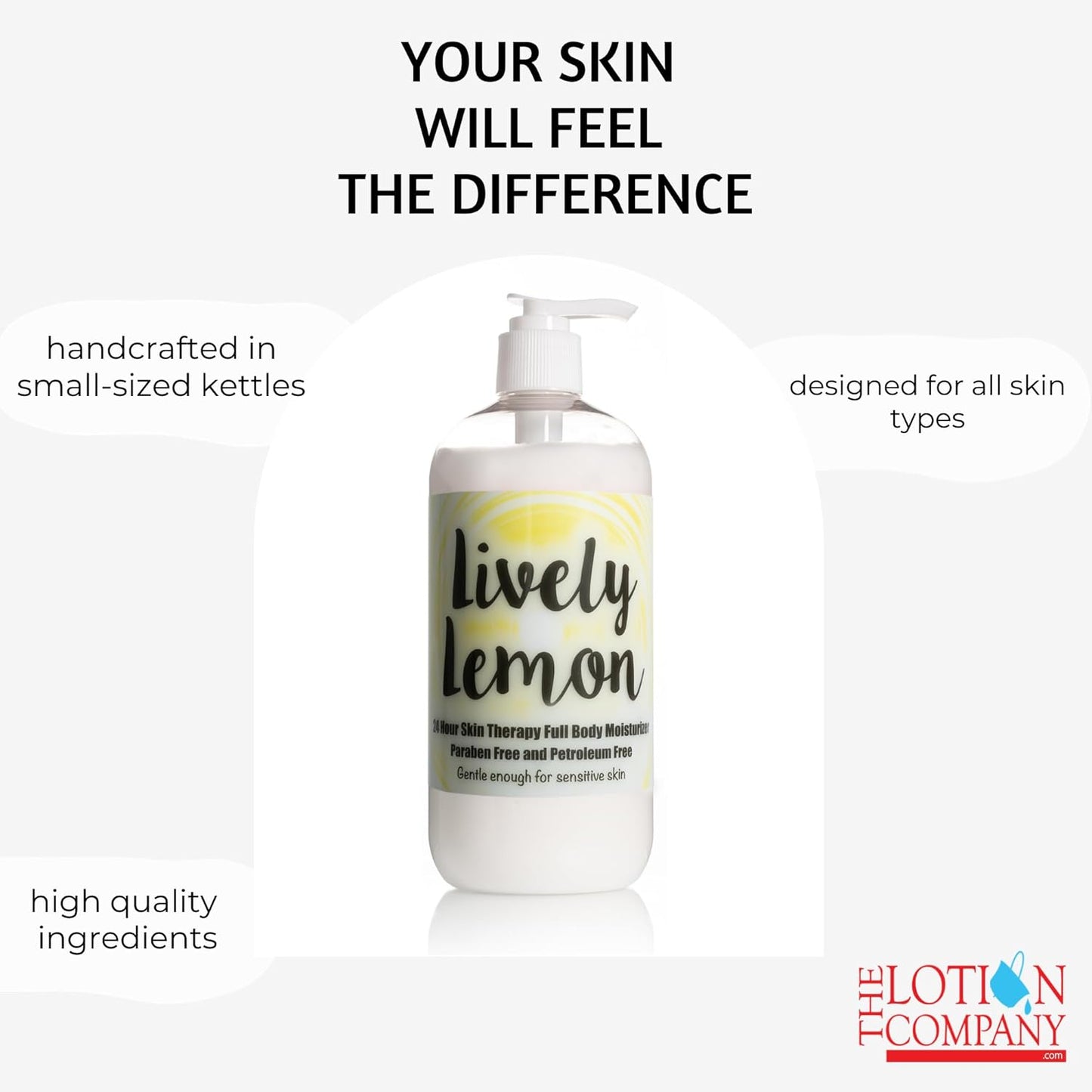 The Lotion Company Lively Lemon Body Lotion – 24 Hour Moisturizer Handcrafted in USA | Paraben-Free, Lightweight Skincare for Dry, Sensitive Skin | Small-Batch Father-Daughter Brand | 16 oz