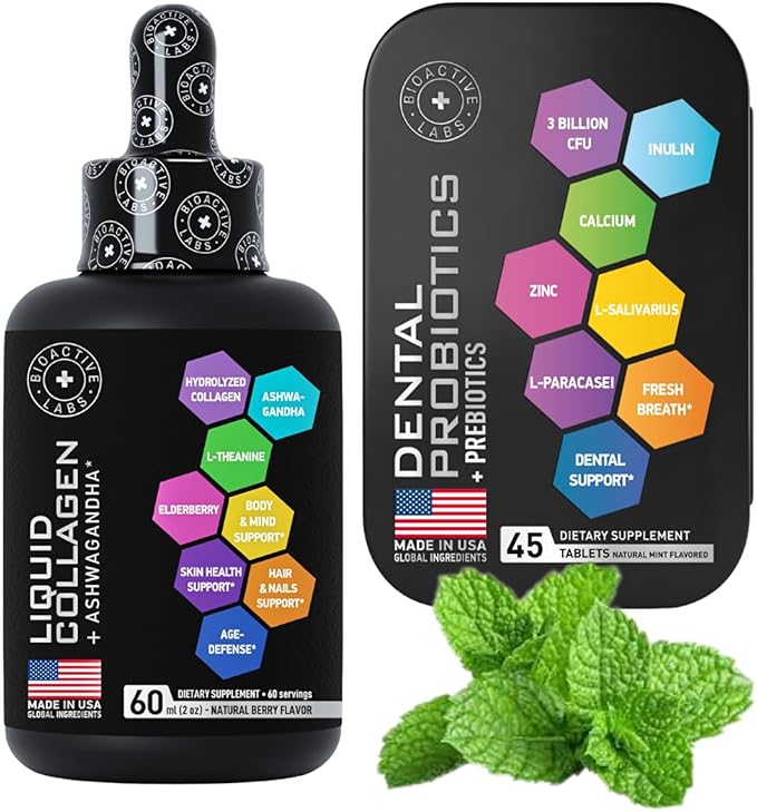 Liquid Collagen & Ashwagandha and Dental Probiotics Beauty and Oral Health Bundle