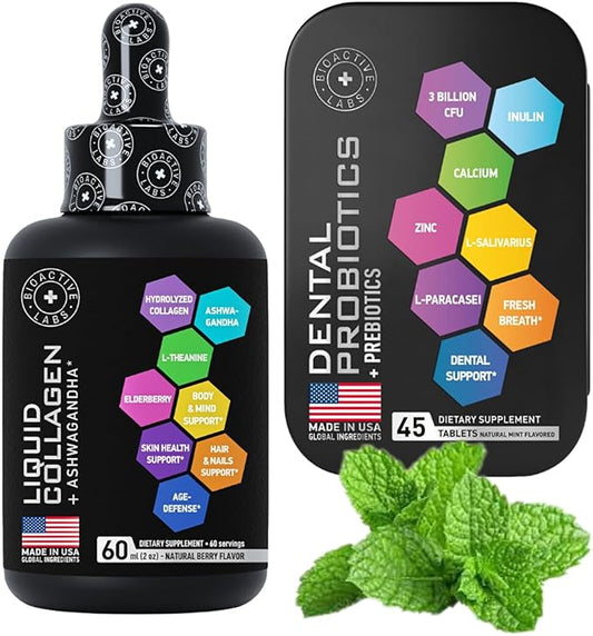 Liquid Collagen & Ashwagandha and Dental Probiotics Beauty and Oral Health Bundle